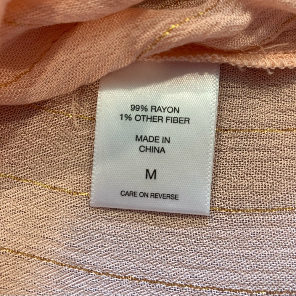 NWT New York & Company SOHO Size M Peach & Gold Stripe Cold Shoulder Top - Picture 9 of 11